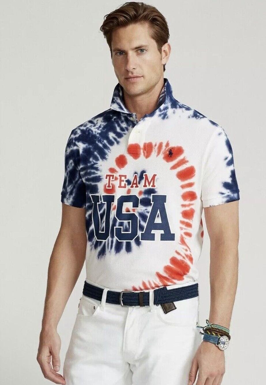 Polo Ralph Lauren Shirt Mens Small Team USA Flag Patriotic Tie Dye Slim Fit NWT
